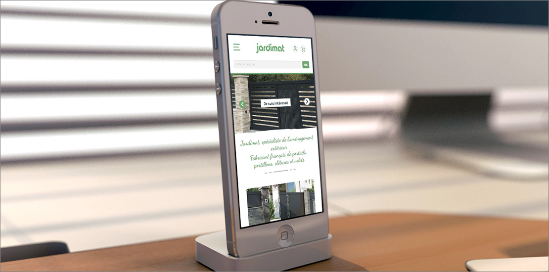 Page d'accueil de Jardimat sur mobile