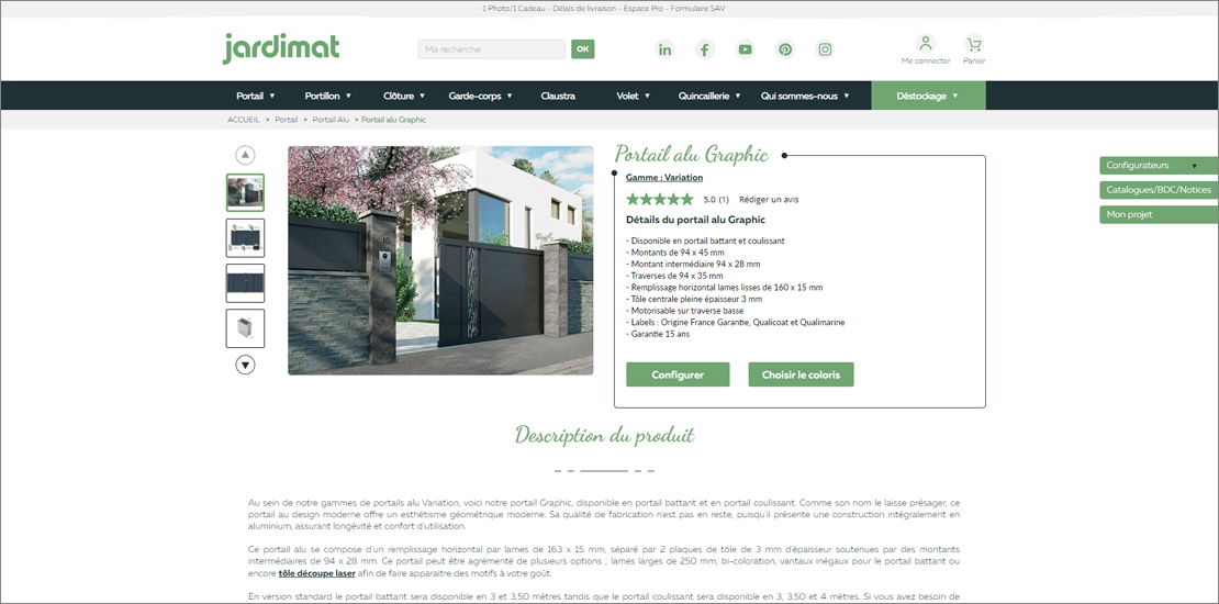 Une page produit type du site Jardimat